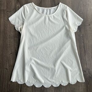 2/$30 White Scallop Hem Women's Top 12 PM by Mon Ami